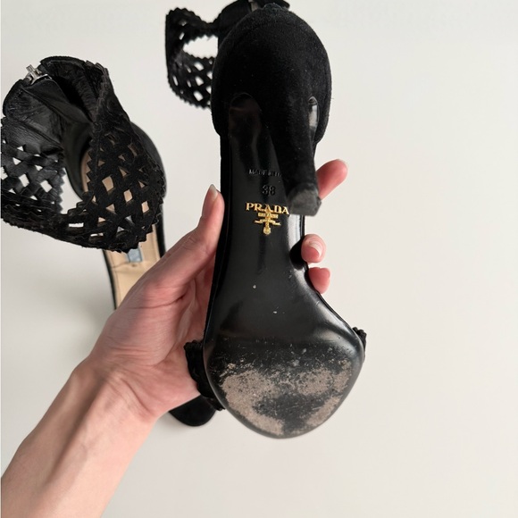 Vintage Prada black suede open toe heels - Picture 5 of 5